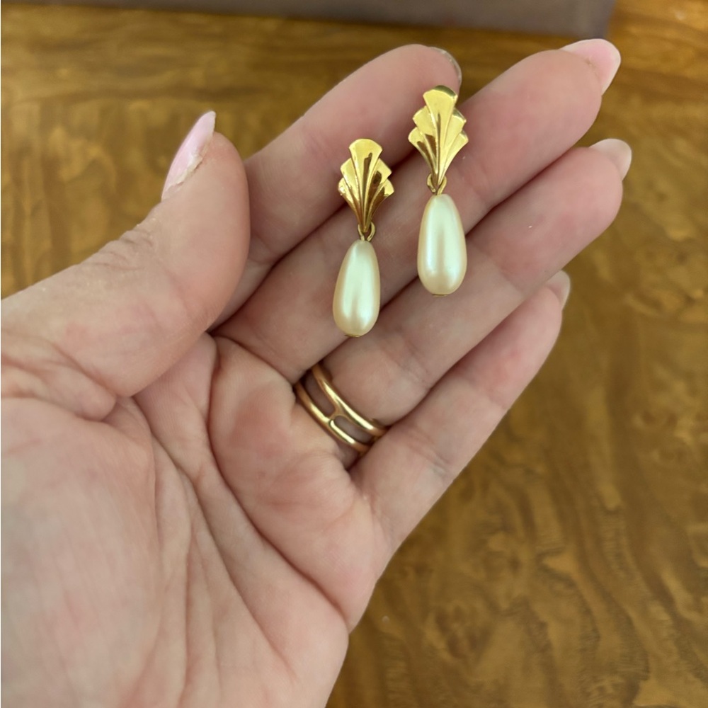 Vintage Gold and Pearl Drop Earrings